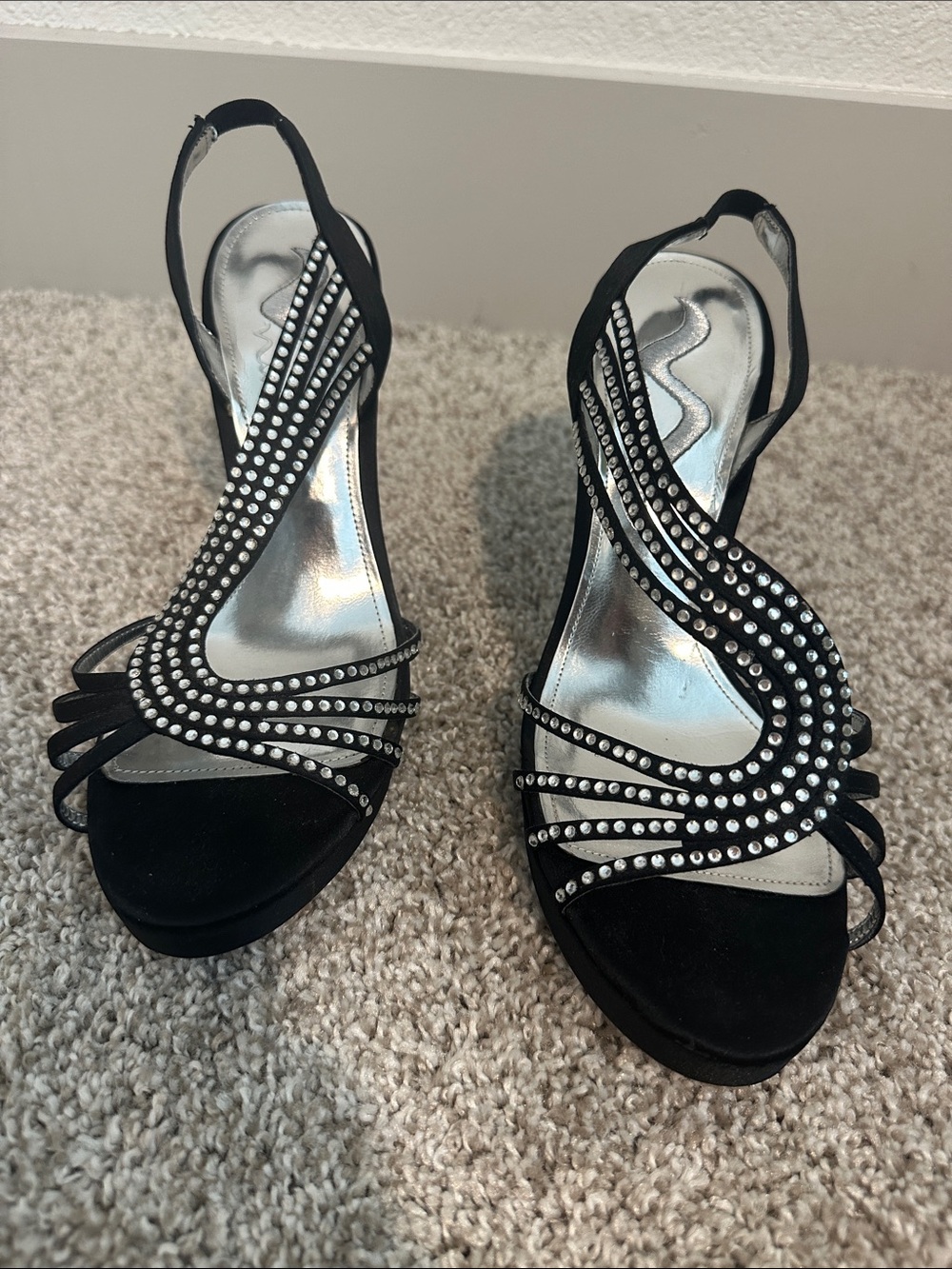 NEW Women's 7.5 Black Rhinestone Slingback Dress Sandals Nina Brand 4 inch heel